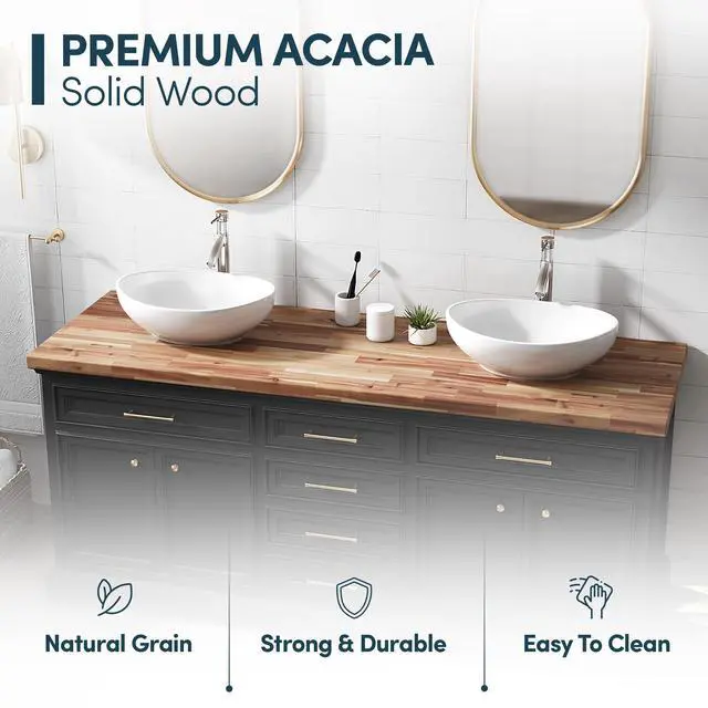Alt view image 5 of 6 - 60''L x 25''W x 1.5''Th Acacia Premium Solid Wood Butcher Block Countertop, Butcher Block Table Top for DIY Washer Dryer/Island/Kitchen Countertop (Unfinished)