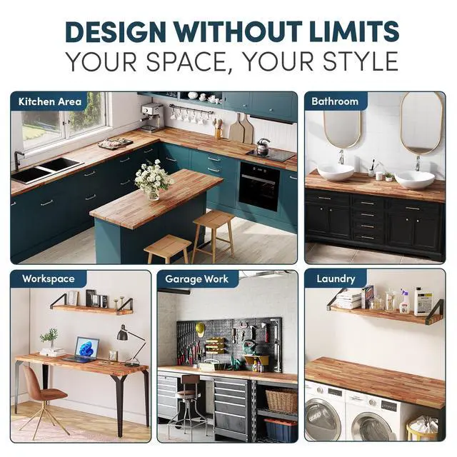 Alt view image 6 of 6 - 60''L x 25''W x 1.5''Th Acacia Premium Solid Wood Butcher Block Countertop, Butcher Block Table Top for DIY Washer Dryer/Island/Kitchen Countertop (Unfinished)