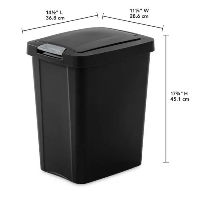 Alt view image 3 of 6 - 7.5 Gallon TouchTop Wastebasket with Lid that Opens with Touch, Conceals Trash in the Kitchen, Bathroom, Mudroom or Office, Black, 12-Pack