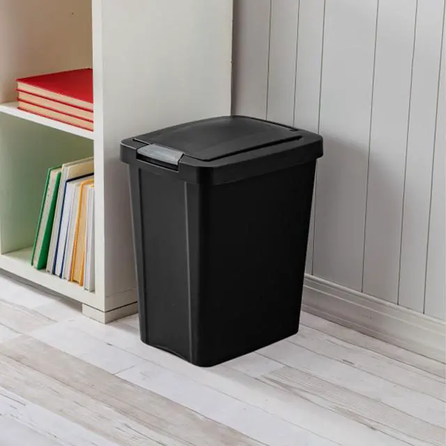 Alt view image 4 of 6 - 7.5 Gallon TouchTop Wastebasket with Lid that Opens with Touch, Conceals Trash in the Kitchen, Bathroom, Mudroom or Office, Black, 12-Pack
