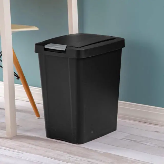 Alt view image 5 of 6 - 7.5 Gallon TouchTop Wastebasket with Lid that Opens with Touch, Conceals Trash in the Kitchen, Bathroom, Mudroom or Office, Black, 12-Pack