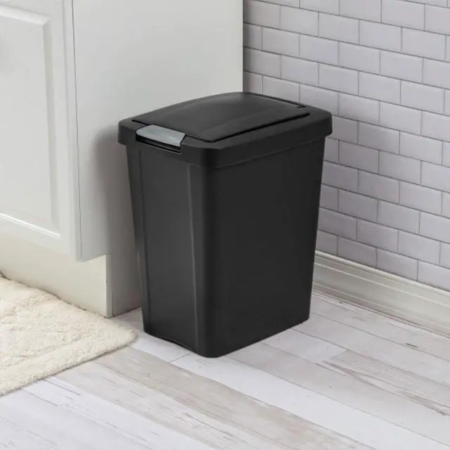 Alt view image 6 of 6 - 7.5 Gallon TouchTop Wastebasket with Lid that Opens with Touch, Conceals Trash in the Kitchen, Bathroom, Mudroom or Office, Black, 12-Pack