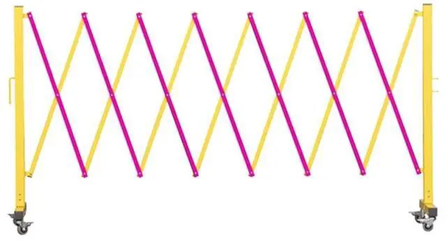 Main image of Trafford Industrial Expandable Metal Barricade, 11 Feet, Yellow and Magenta, Mobile Safety Barrier Gate, Retractable Traffic Fence