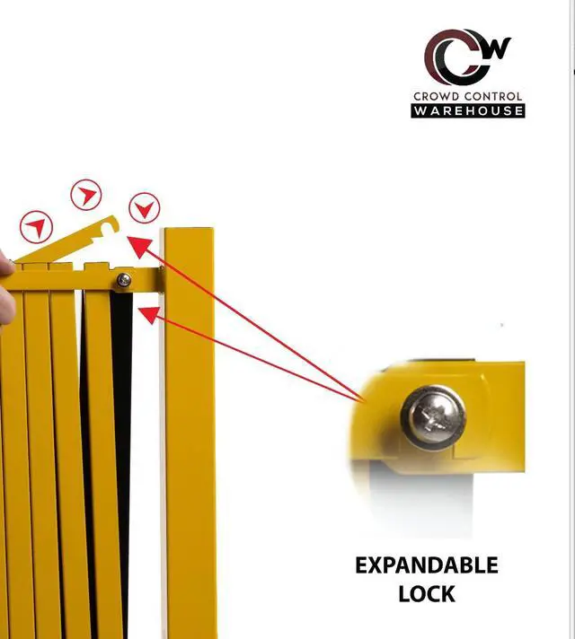 Alt view image 2 of 6 - Trafford Industrial Expandable Metal Barricade, 11 Feet, Yellow and Magenta, Mobile Safety Barrier Gate, Retractable Traffic Fence
