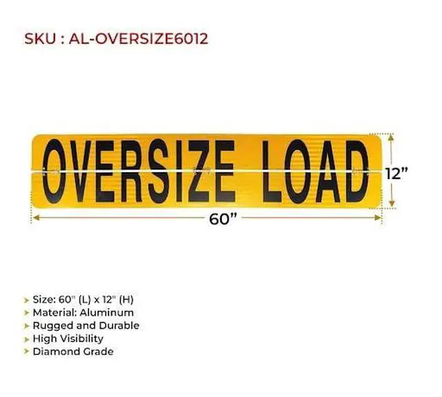 Alt view image 4 of 6 - (2 Pack) 12" x 60" Hinged Aluminum Oversize Load Sign for Trucks - Heavy Duty Reflective Diamond Grade Aluminum Wide Oversized Load Banner for Vehicle, Trailer - Safety Warning Signs