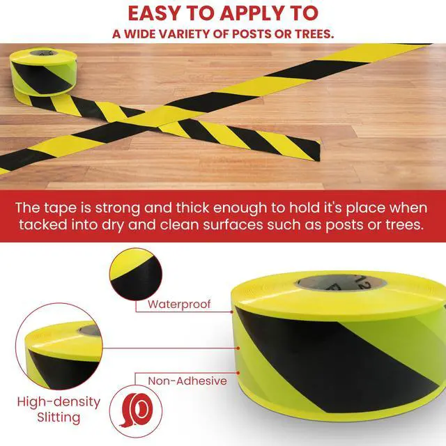 Alt view image 3 of 6 - BRC-80 Non-Adhesive Polyethylene Identification Barricade Film Tape Ideal for Hazardous Areas & Safety Identification. 3 Inch X 1000 Ft. (8 Rolls, Yellow)