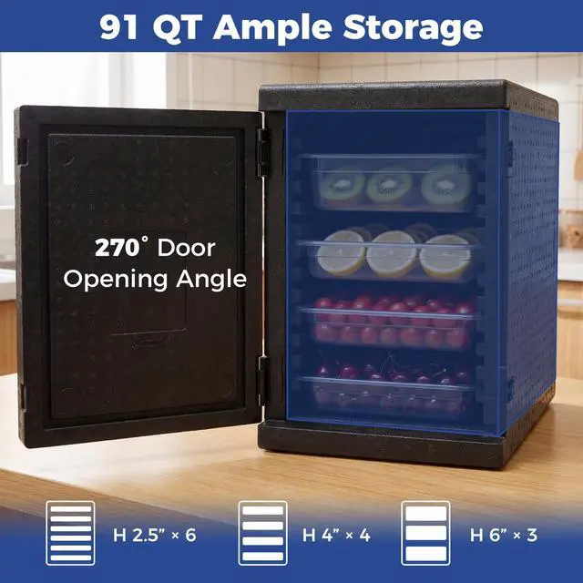 Alt view image 2 of 6 - 91 Qt Insulated Food Pan Carrier, Non-Electrical Hot Box with Built-in Handles & Safety Door Latch, Lightweight Stackable Front Loading Food Warmer for Catering, Camping, BBQ Events (2)