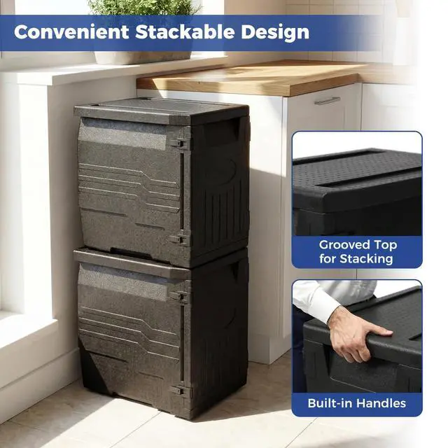 Alt view image 4 of 6 - 91 Qt Insulated Food Pan Carrier, Non-Electrical Hot Box with Built-in Handles & Safety Door Latch, Lightweight Stackable Front Loading Food Warmer for Catering, Camping, BBQ Events (2)