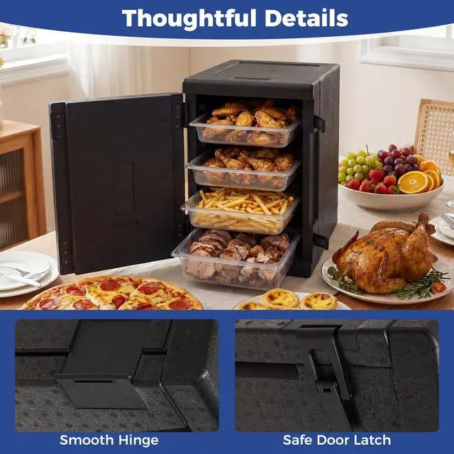 Alt view image 5 of 6 - 91 Qt Insulated Food Pan Carrier, Non-Electrical Hot Box with Built-in Handles & Safety Door Latch, Lightweight Stackable Front Loading Food Warmer for Catering, Camping, BBQ Events (2)