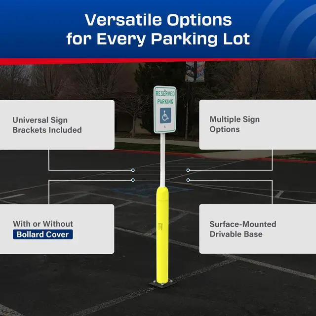 Alt view image 6 of 6 - Impact Recovery - Sta-Rite Flexible Sign Post - Sign Holder - Handicap Parking Signs - Made in the USA - 102 with Yellow Bollard - Reserved Parking Signage