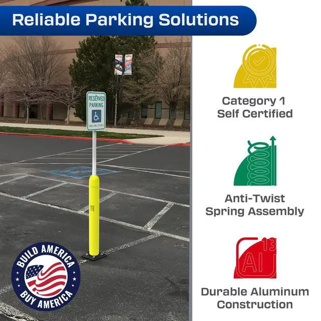 Alt view image 2 of 6 - Impact Recovery - Sta-Rite Flexible Sign Post - Sign Holder - Handicap Parking Signs - Made in the USA - 102 with Yellow Bollard - Van Accessible Signage