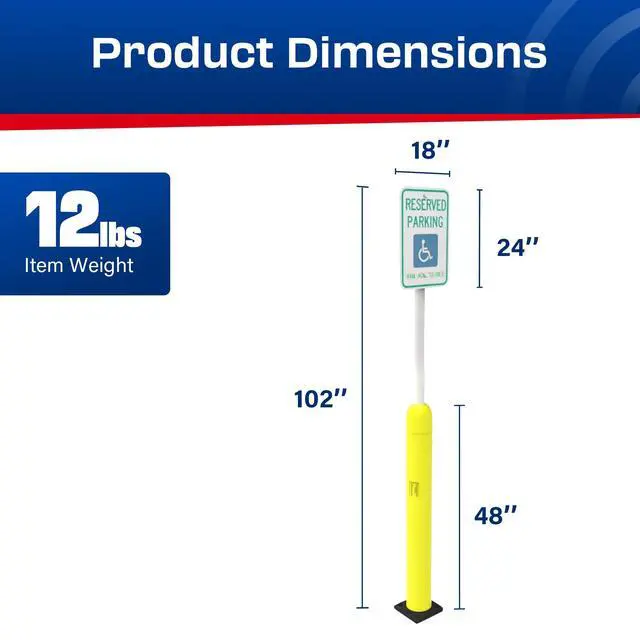 Alt view image 4 of 6 - Impact Recovery - Sta-Rite Flexible Sign Post - Sign Holder - Handicap Parking Signs - Made in the USA - 102 with Yellow Bollard - Van Accessible Signage