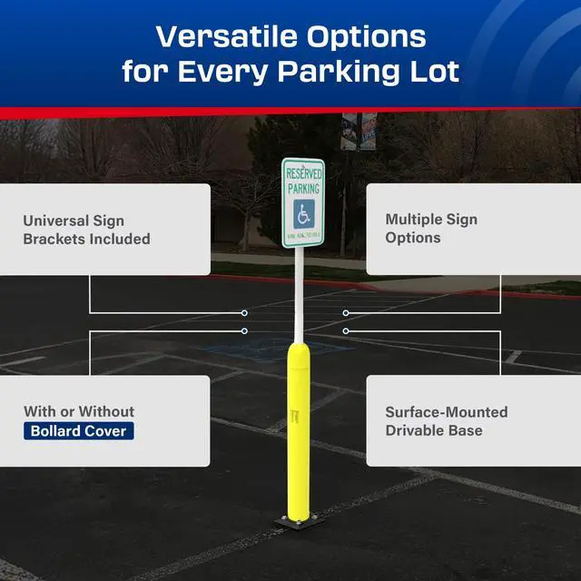 Alt view image 6 of 6 - Impact Recovery - Sta-Rite Flexible Sign Post - Sign Holder - Handicap Parking Signs - Made in the USA - 102 with Yellow Bollard - Van Accessible Signage