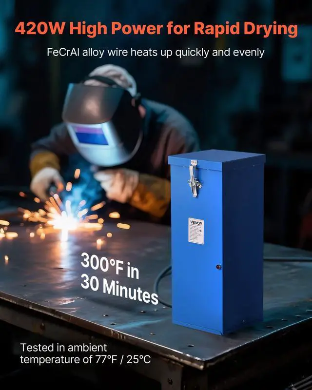 Alt view image 2 of 6 - Portable Welding Rod Oven, 50LBS Capacity Electrodes Drying Oven 420W 120V, 300 Fast Heating Welding Rods Dryer for 18-inch Stick Electrodes - with Easy-to-Carry Handle & Safety Locking Latch