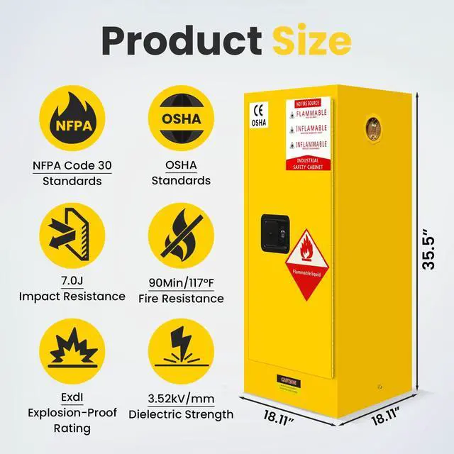 Alt view image 2 of 6 - Flammable Storage Cabinet, 35" H x 18" W x 18" D Thickened Galvanized Steel Flammable Safety Cabinet, 30 Gallon Industry Fire Safety with Adjustable Shelf, for Industrial and Home Use