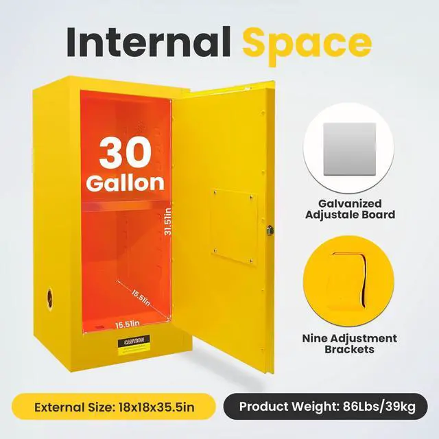 Alt view image 3 of 6 - Flammable Storage Cabinet, 35" H x 18" W x 18" D Thickened Galvanized Steel Flammable Safety Cabinet, 30 Gallon Industry Fire Safety with Adjustable Shelf, for Industrial and Home Use