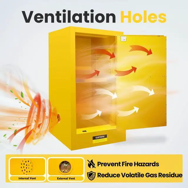 Alt view image 5 of 6 - Flammable Storage Cabinet, 35" H x 18" W x 18" D Thickened Galvanized Steel Flammable Safety Cabinet, 30 Gallon Industry Fire Safety with Adjustable Shelf, for Industrial and Home Use