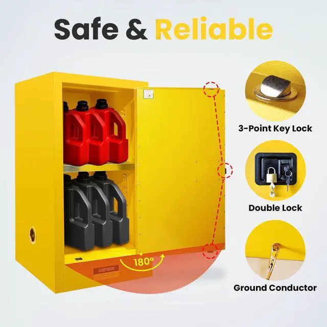Alt view image 6 of 6 - Flammable Storage Cabinet, 35" H x 18" W x 18" D Thickened Galvanized Steel Flammable Safety Cabinet, 30 Gallon Industry Fire Safety with Adjustable Shelf, for Industrial and Home Use