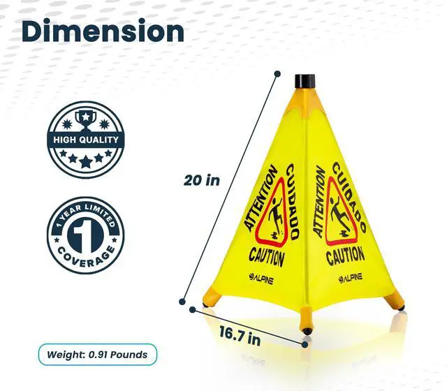 Alt view image 6 of 6 - Caution Wet Floor Sign 6 Pack - Pop Up Slippery When Wet Sign, Wall Mounted Foldable Bilingual Yellow Safety Warning Caution Cone for Commercial & Office Use (20 Inches)