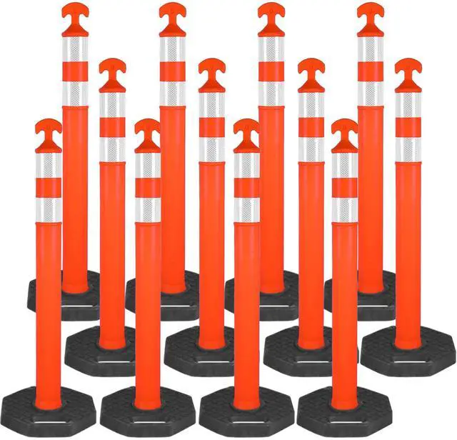 Main image of 42" Traffic Delineator Posts,12 Pack Orange Safety Cones with Reflective Collars and Weighted Base for Road Safety, Parking Lots