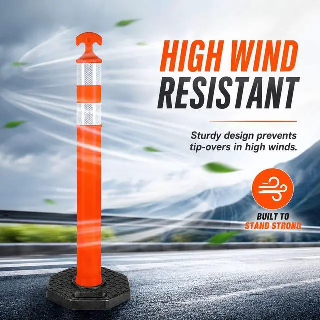 Alt view image 5 of 6 - 42" Traffic Delineator Posts,12 Pack Orange Safety Cones with Reflective Collars and Weighted Base for Road Safety, Parking Lots