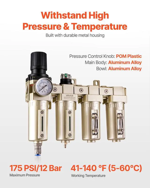 Alt view image 3 of 6 - Air Compressor Filter Regulator, 3/4" NPT 4-Stage 5m & 0.3m & 0.1m & 0.1m Air Drying System with Micron Filters & Double Desiccant Dryer, Auto Drain Air Compressor Water Separator 175PSI Max