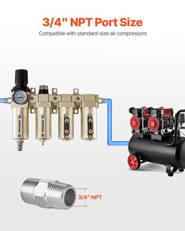 Alt view image 6 of 6 - Air Compressor Filter Regulator, 3/4" NPT 4-Stage 5m & 0.3m & 0.1m & 0.1m Air Drying System with Micron Filters & Double Desiccant Dryer, Auto Drain Air Compressor Water Separator 175PSI Max