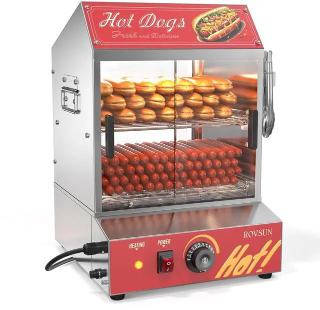 Main image of 32QT Hot Dog Steamer 175 Hot Dogs & 40 Buns Capacity, 2-Tier Hut Steamer Hot Dog Steamer and Bun Warmer with Removable Shelves Food Clip for Party Event Concession Stand
