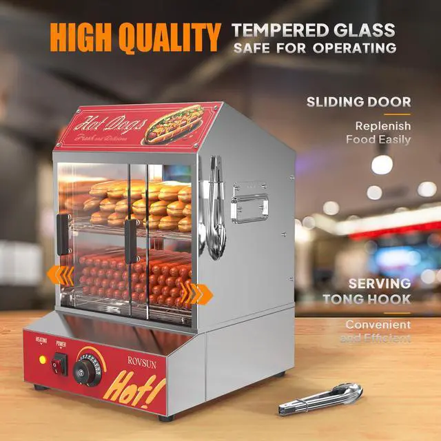 Alt view image 4 of 6 - 32QT Hot Dog Steamer 175 Hot Dogs & 40 Buns Capacity, 2-Tier Hut Steamer Hot Dog Steamer and Bun Warmer with Removable Shelves Food Clip for Party Event Concession Stand