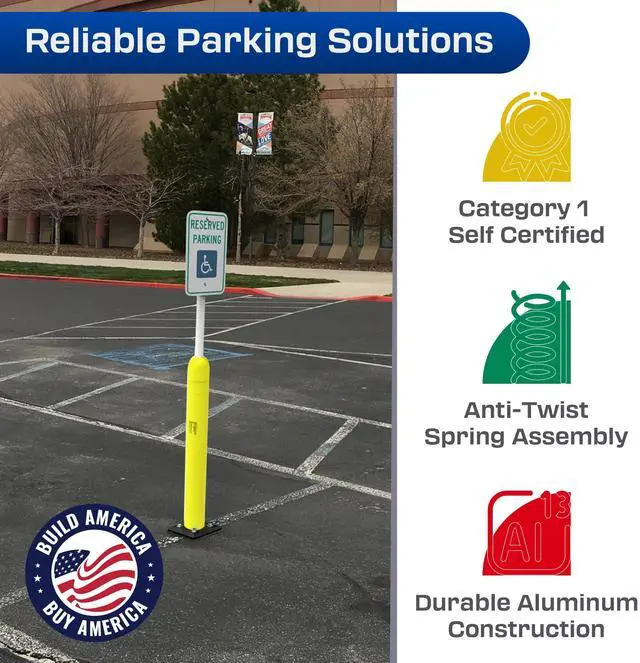 Alt view image 2 of 6 - Impact Recovery - Sta-Rite Flexible Sign Post - Sign Holder for Handicap Parking Signs - Made in the USA - 78 with Yellow Bollard