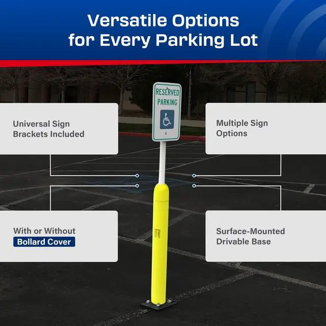 Alt view image 6 of 6 - Impact Recovery - Sta-Rite Flexible Sign Post - Sign Holder for Handicap Parking Signs - Made in the USA - 78 with Yellow Bollard