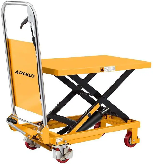 Main image of Hydraulic Lift Table, 330lbs Capacity 29.1" Table Extended Height, Single Scissor Lift Table Cart with 4 Wheels and Safety Back Guard for Material Handling and Transportation