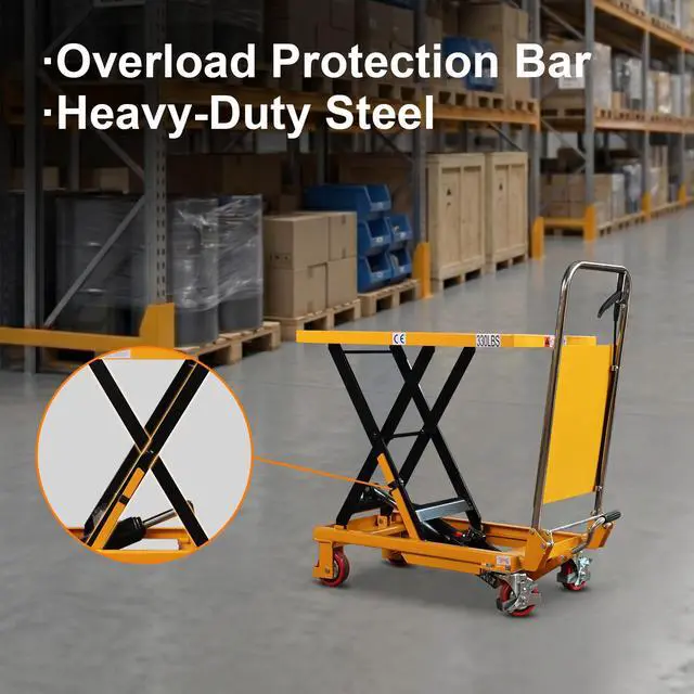 Alt view image 6 of 6 - Hydraulic Lift Table, 330lbs Capacity 29.1" Table Extended Height, Single Scissor Lift Table Cart with 4 Wheels and Safety Back Guard for Material Handling and Transportation