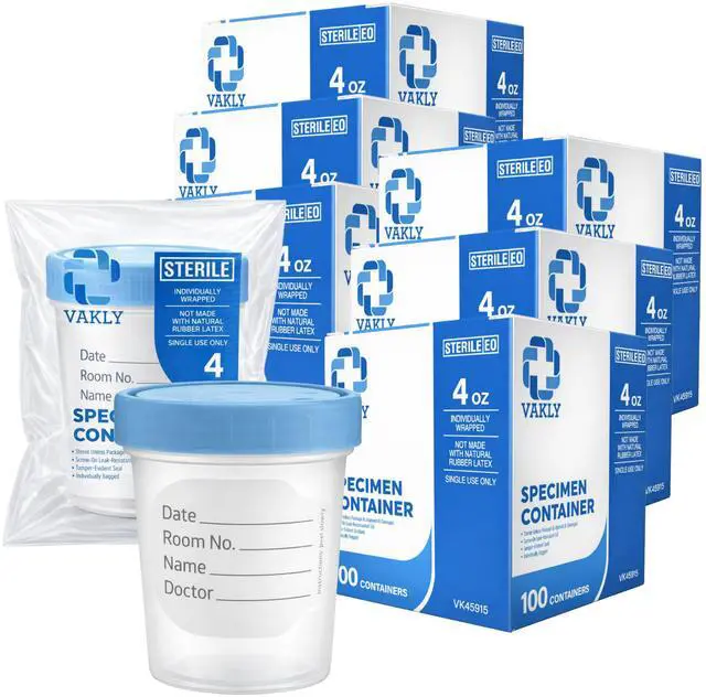 Main image of Sterile Specimen Cups 4 oz (Pack of 600) Individually Bagged Clear Urine Collection Cups with Leak-Proof Screw-On Lids