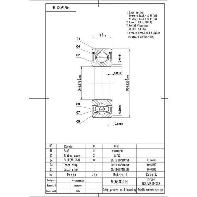 Alt view image 2 of 6 - PGN - 99502H Mower Spindle Go Kart Sealed Ball Bearing - 5/8" x1-3/8 x.433 (100 Qty)