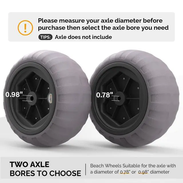 Alt view image 3 of 6 - 16" Balloon Wheels, 2 Pack Replacement Beach Sand Tires for Axle with 0.78" or 0.98" Diameter, Retrofit to Beach Wagon Fishing Cart Rolling Walker Wheelchair with Bearing Free Air Hand Pump