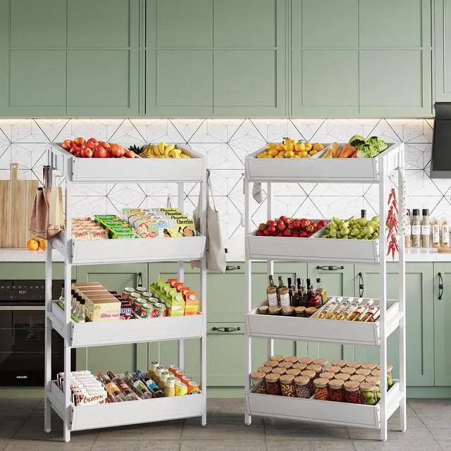Alt view image 6 of 6 - 4-Tier Retail Display Rack Stand, Wooden Snack Candy Rack, Wood Chips Shelf, Chips Rack Display, Heavy-Duty Wood Metal Concession Stands,Storage Shelf Organizer for Potato Chip (1, White)