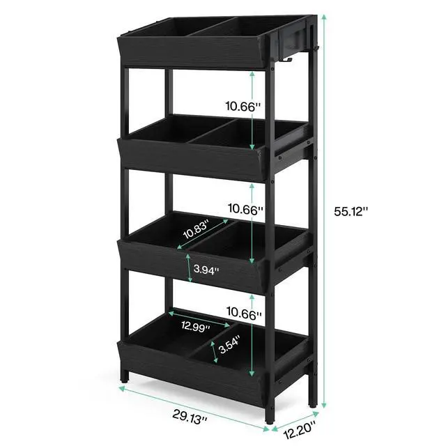 Alt view image 2 of 6 - 4-Tier Retail Display Rack, Wooden Snack Candy Stand, Concession Potato Chip Display Rack, Storage Shelf Organizer with Heavy-Duty Metal Frame, Easy Assembly(1, Black)