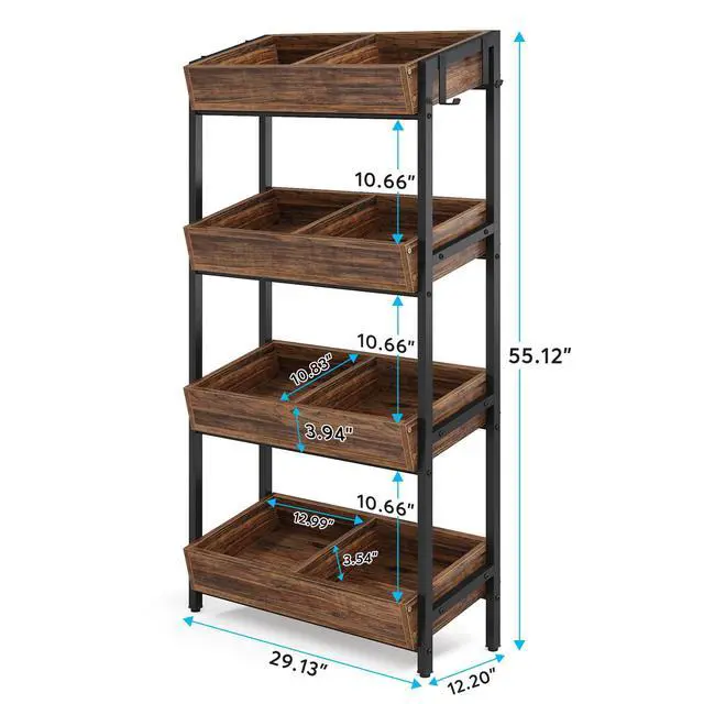 Alt view image 2 of 6 - 4-Tier Retail Display Rack, Wooden Snack and Candy Stand, Heavy-Duty Wood and Metal Shelving for Boutiques, Cafes and Stores, Easy Assembly(1, Brown)
