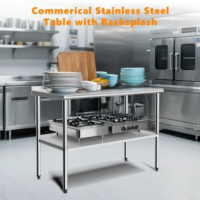 Alt view image 3 of 6 - 60'' x 24'' Stainless Steel Table for Prep & Work,Commercial Worktables & Workstations, NSF Heavy Duty Metal Table with Adjustable UnderShelf & Backsplash for Kitchen,Restaurant,Home,Hotel