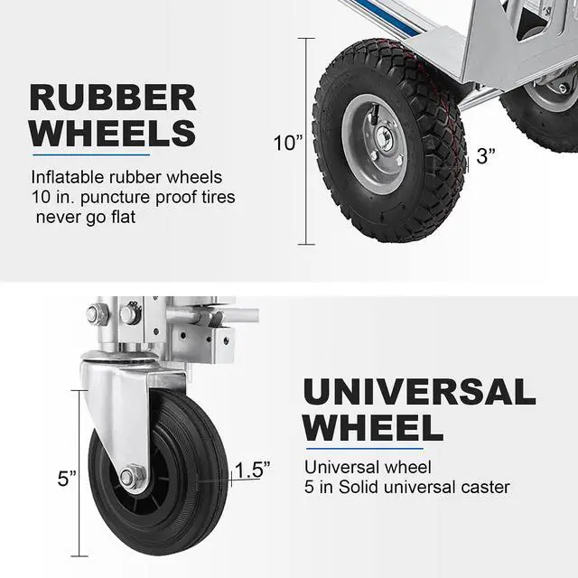 Alt view image 4 of 6 - 3in1 Aluminum Hand Truck,Convertible Hand Truck Dolly Large Size 1000 lb Capacity, Utility Cart Converts from Hand Truck to Platform Cart with 10" Hi Tech Rubber Wheels