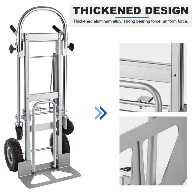 Alt view image 5 of 6 - 3in1 Aluminum Hand Truck,Convertible Hand Truck Dolly Large Size 1000 lb Capacity, Utility Cart Converts from Hand Truck to Platform Cart with 10" Hi Tech Rubber Wheels