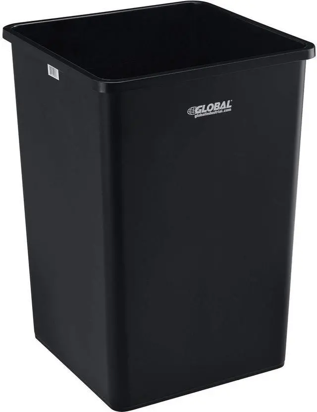 Main image of Square Plastic Garbage Can, 35 Gallon Capacity, Indoor/Outdoor Rated, 19-1/2"W x 19-1/2"D x 27-4/5"H, Utility Trash Can, No Lid, Black