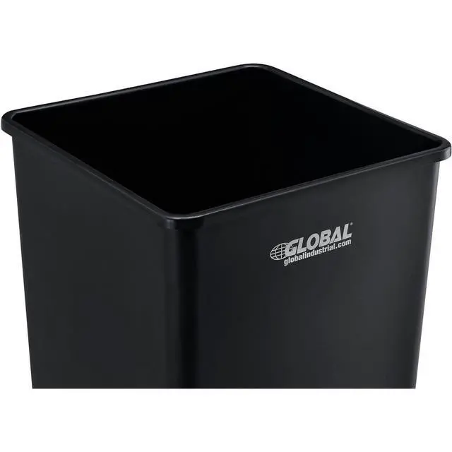 Alt view image 2 of 5 - Square Plastic Garbage Can, 35 Gallon Capacity, Indoor/Outdoor Rated, 19-1/2"W x 19-1/2"D x 27-4/5"H, Utility Trash Can, No Lid, Black
