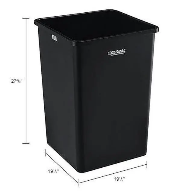 Alt view image 5 of 5 - Square Plastic Garbage Can, 35 Gallon Capacity, Indoor/Outdoor Rated, 19-1/2"W x 19-1/2"D x 27-4/5"H, Utility Trash Can, No Lid, Black