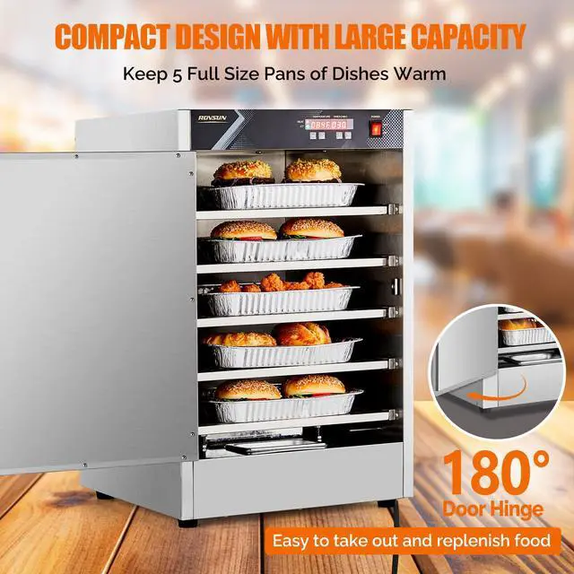 Alt view image 4 of 6 - 5-Tier Commercial Food Warmer, Hot Box Food Warmer Pizza Warmer w/Removable Shelves Water Tray, Hot Holding Cabinet Electric Countertop for Catering Buffet Restaurant