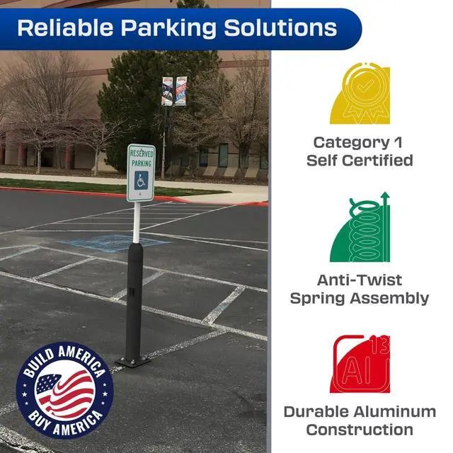 Alt view image 2 of 6 - Impact Recovery - Sta-Rite Flexible Sign Post - Sign Holder for Handicap Parking Signs - Made in the USA - 78 with Black Bollard