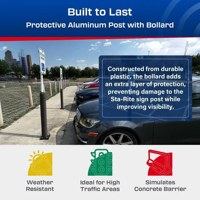 Alt view image 3 of 6 - Impact Recovery - Sta-Rite Flexible Sign Post - Sign Holder for Handicap Parking Signs - Made in the USA - 78 with Black Bollard