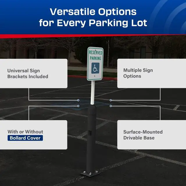 Alt view image 6 of 6 - Impact Recovery - Sta-Rite Flexible Sign Post - Sign Holder for Handicap Parking Signs - Made in the USA - 78 with Black Bollard