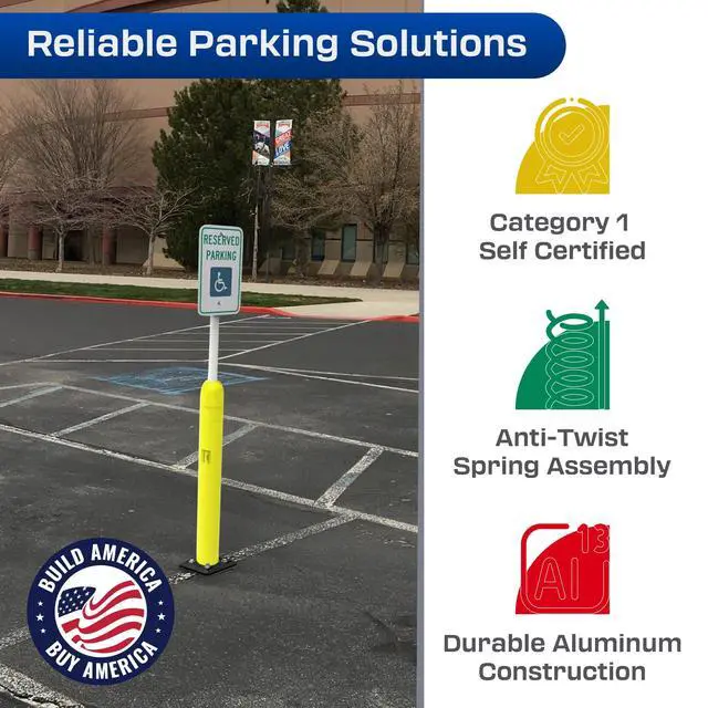 Alt view image 2 of 6 - Impact Recovery - Sta-Rite Flexible Sign Post - Sign Holder - Handicap Parking Signs - Made in the USA - 78 with Yellow Bollard - Reserved Parking Signage
